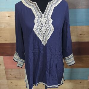 Elegant Navy Tunic with Embroidered Details